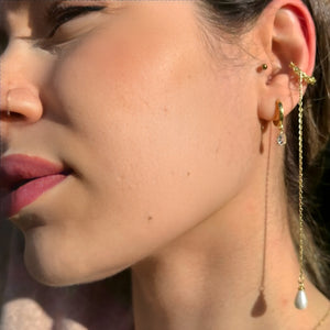 925 Sterling Silver April Birthstone Earrings-Clear Quartz Hoop Earrings Vertical London Jewellery