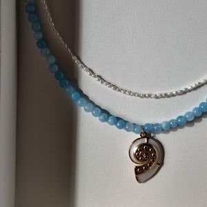 Aquamarine Necklace with Conch Shell Charm Vertical London Jewellery