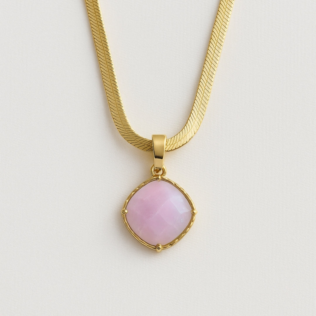 Rose Quartz Minimalist Gold Necklace Vertical London Jewellery