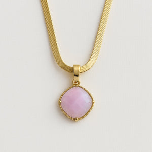 Rose Quartz Minimalist Gold Necklace Vertical London Jewellery