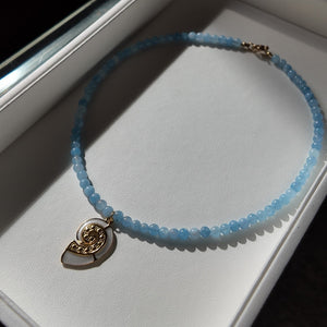Aquamarine Necklace with Conch Shell Charm Vertical London Jewellery