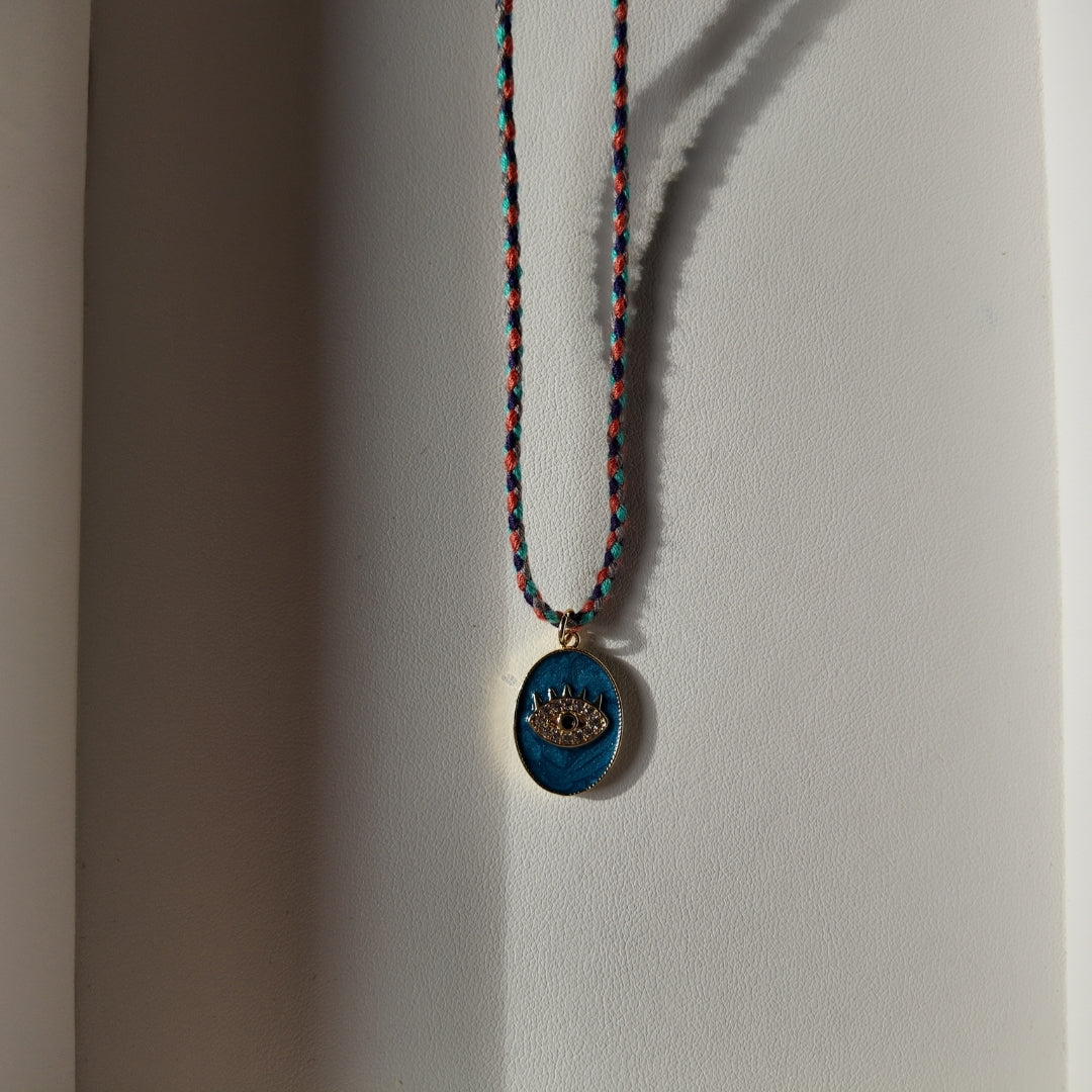 Evil Eye Charm Necklace Vertical London Jewellery