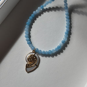 Aquamarine Necklace with Conch Shell Charm Vertical London Jewellery