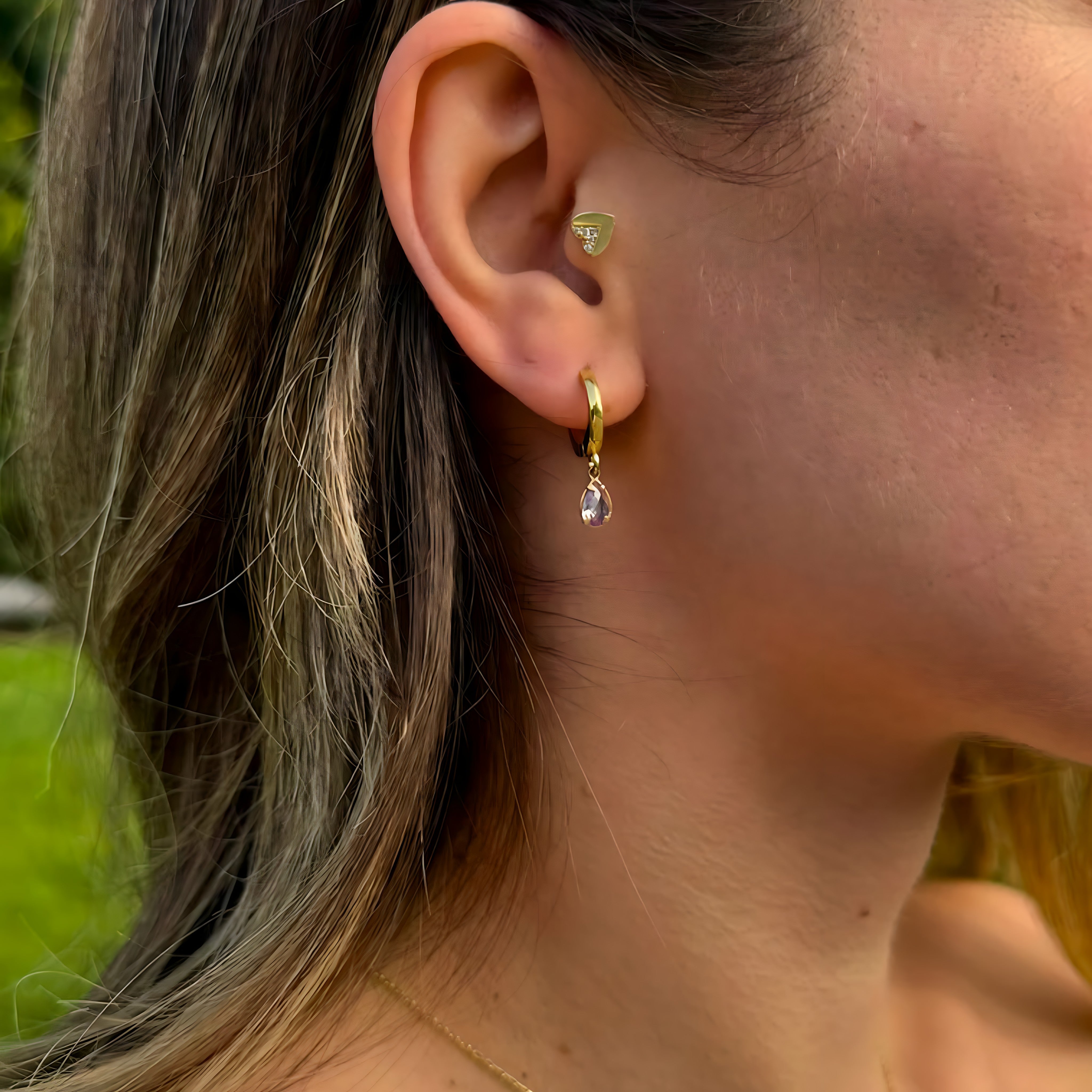 925 Sterling Silver June Birthstone Earrings-Alexandrite Lilac Hoop Earrings Vertical London Jewellery
