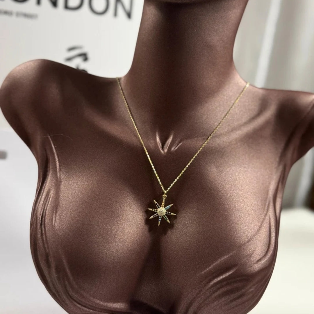 925 Sterling Silver Star Gold Necklace Vertical London Jewellery