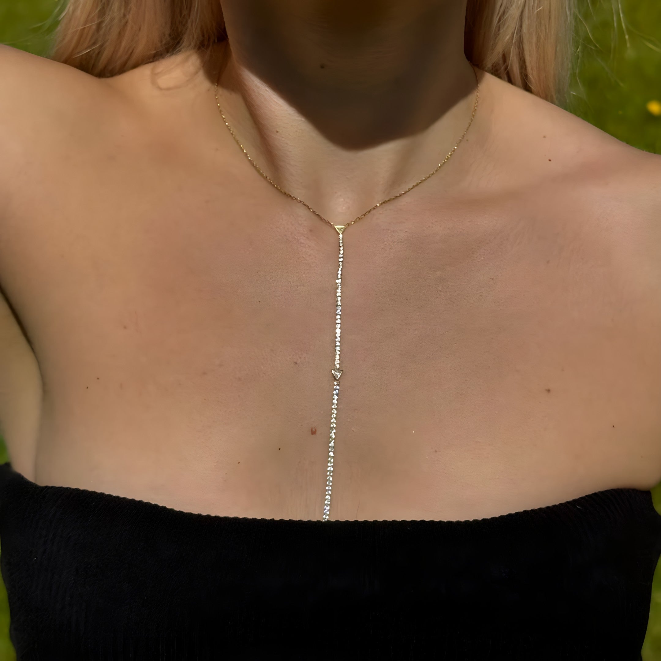 925 Sterling Silver Gold Lariat Y Long Necklace Vertical London Jewellery
