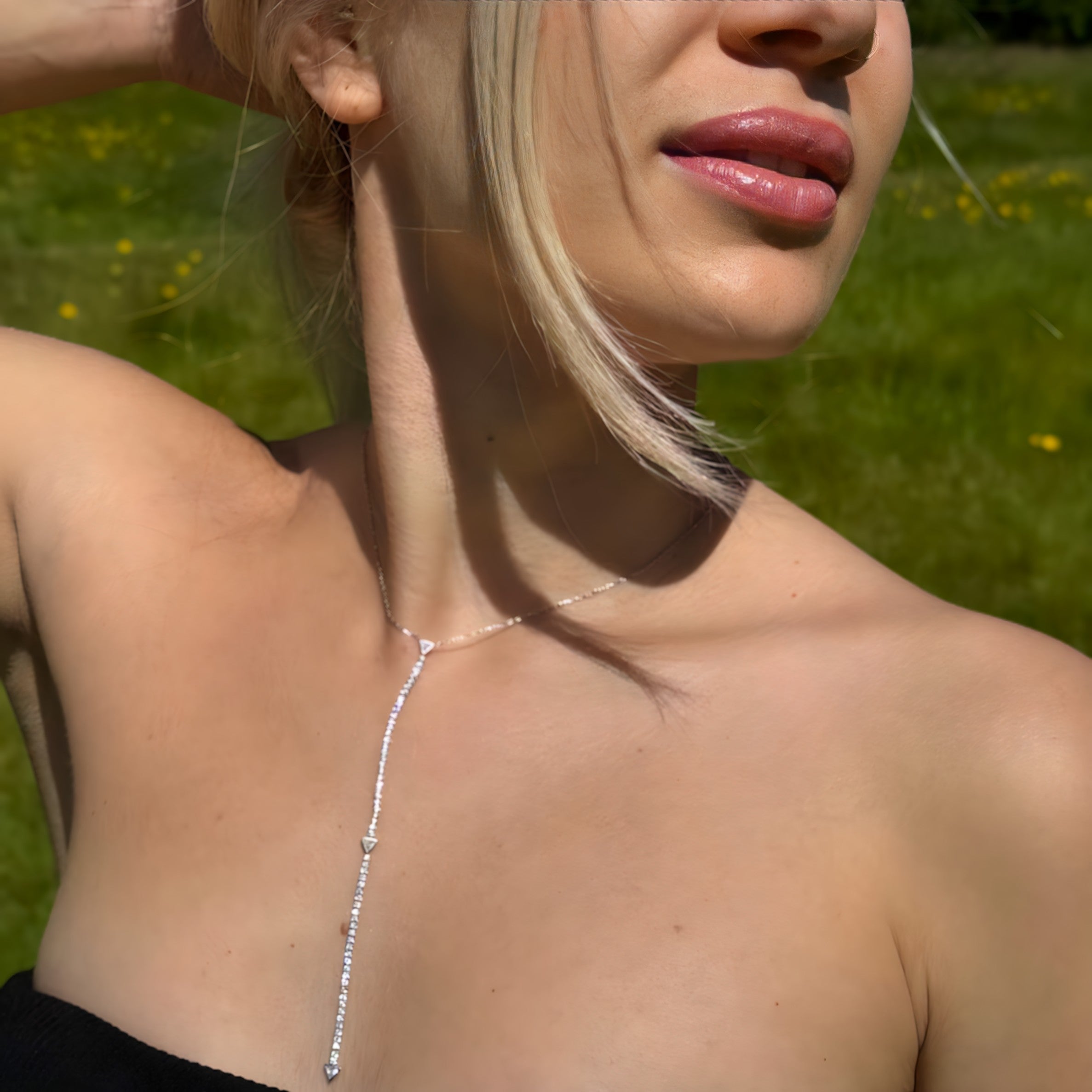 925 Sterling Silver Lariat Y Long Necklace Vertical London Jewellery