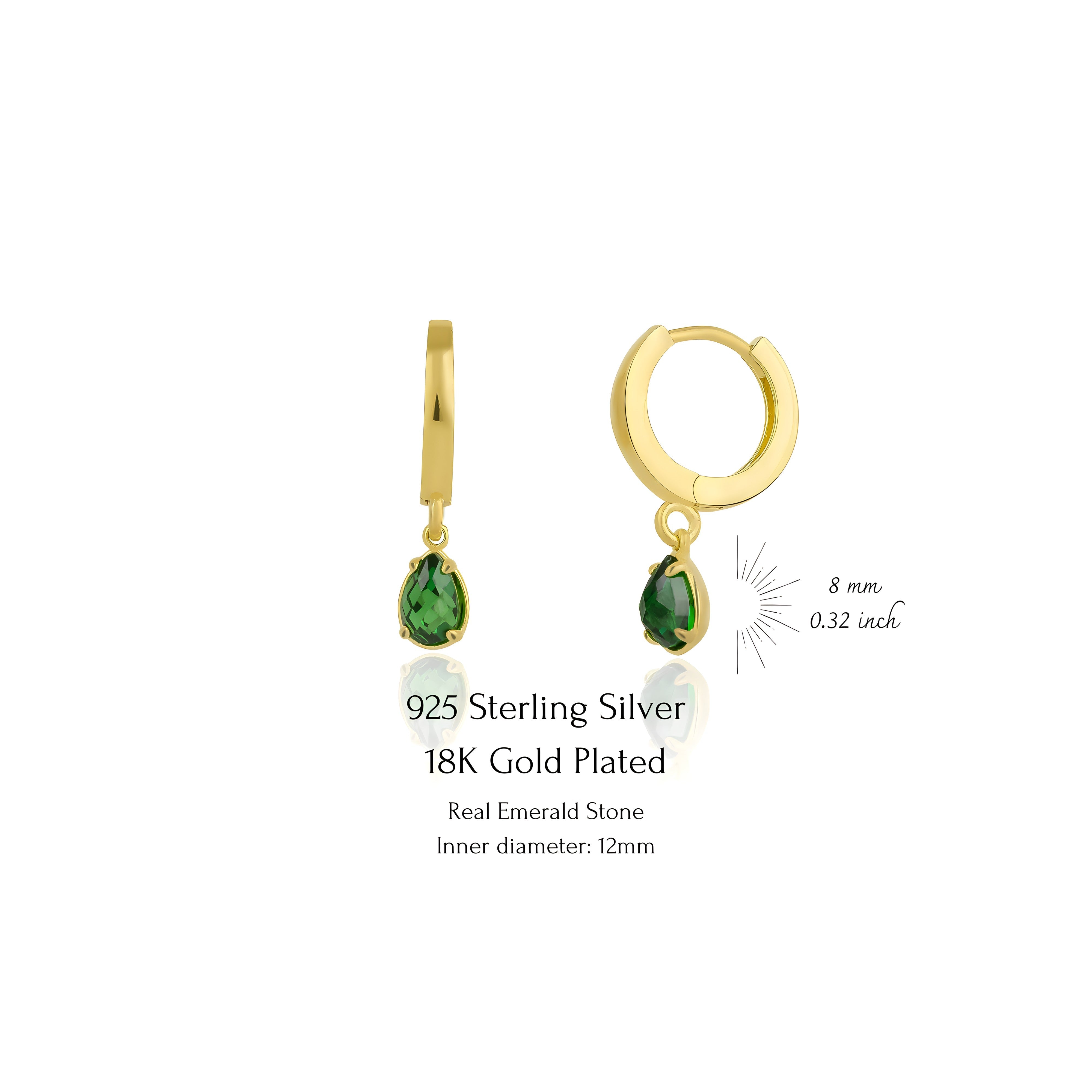 925 Sterling Silver May Birthstone Earrings-Emerald Hoop Earrings Vertical London Jewellery
