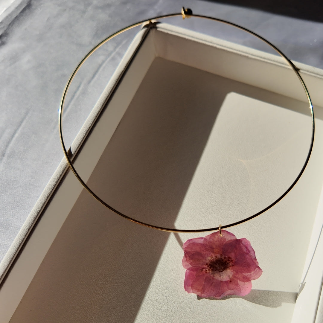 Real Pink Flower Choker Vertical London Jewellery