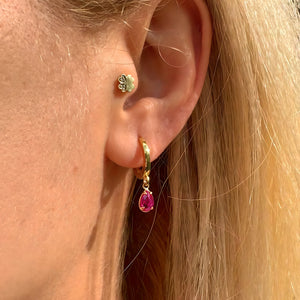 925 Sterling Silver July Birthstone Earrings-Ruby Hoop Earrings Vertical London Jewellery