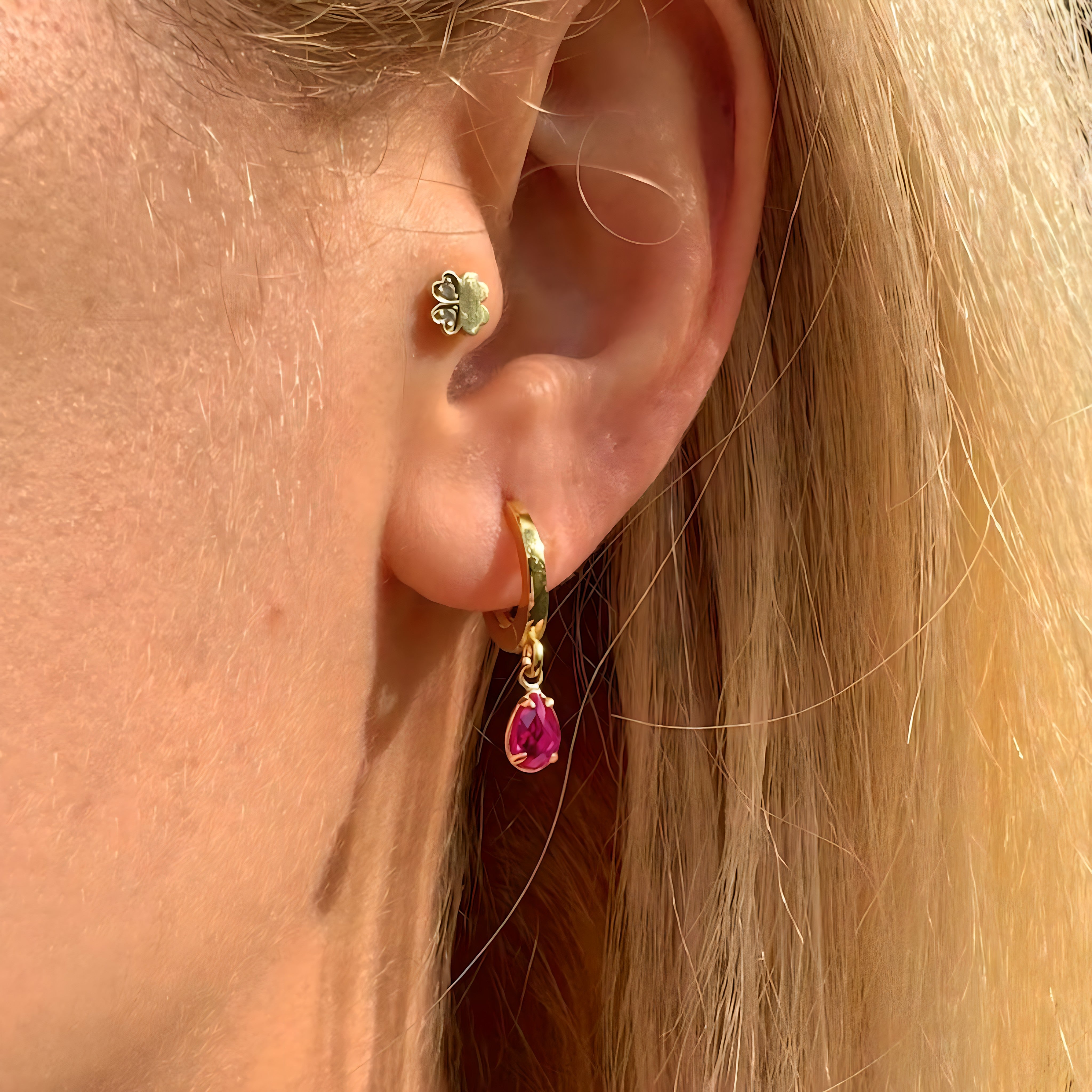 925 Sterling Silver July Birthstone Earrings-Ruby Hoop Earrings Vertical London Jewellery