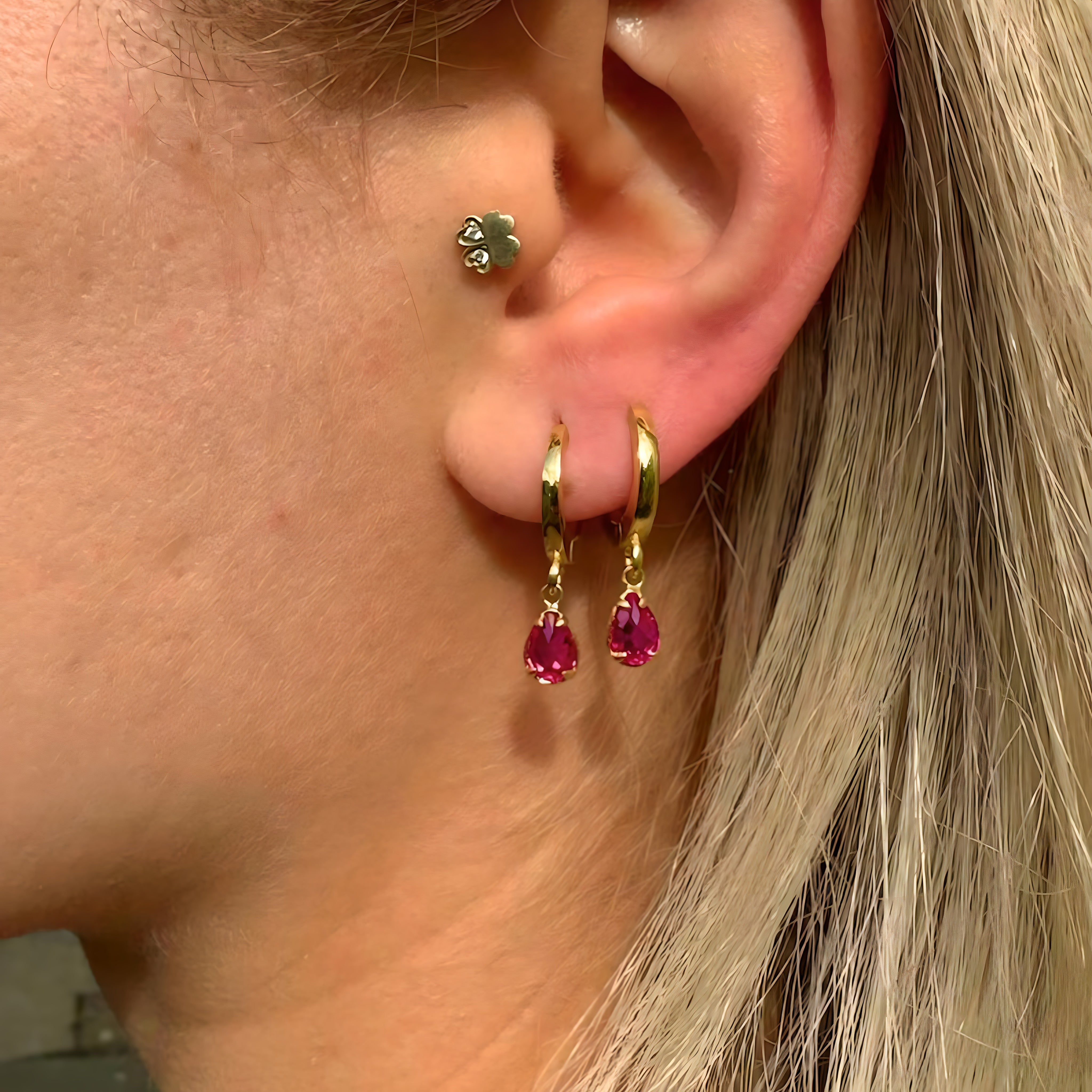 925 Sterling Silver July Birthstone Earrings-Ruby Hoop Earrings Vertical London Jewellery