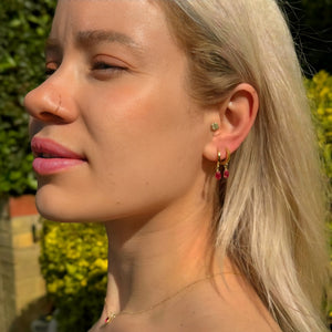 925 Sterling Silver July Birthstone Earrings-Ruby Hoop Earrings Vertical London Jewellery