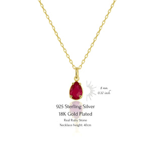 925 Sterling Silver July Birthstone Necklace-Ruby Necklace Vertical London Jewellery