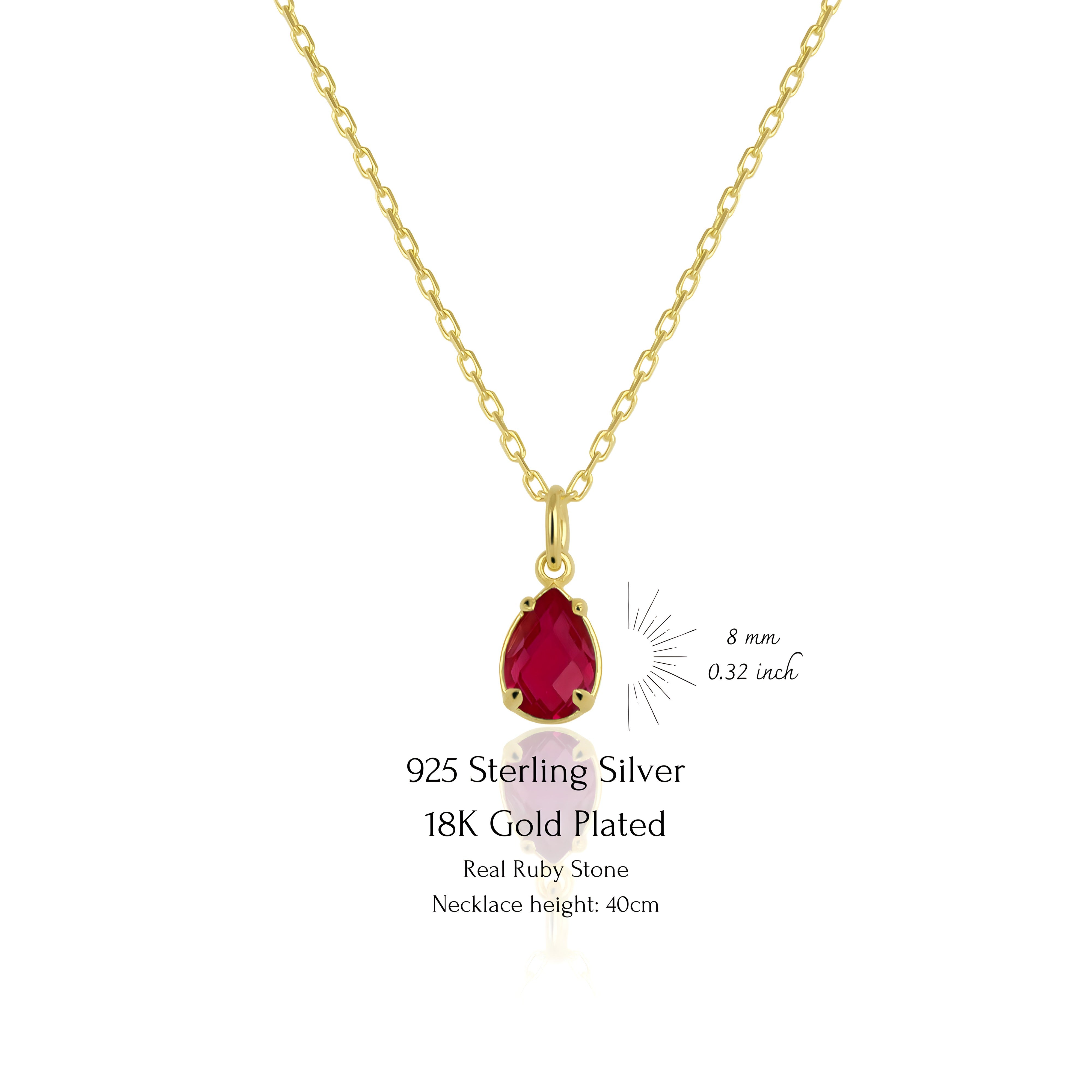 925 Sterling Silver July Birthstone Necklace-Ruby Necklace Vertical London Jewellery