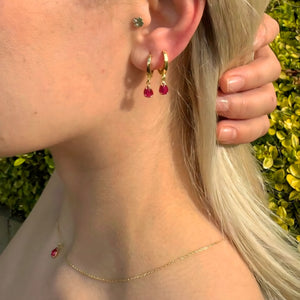 925 Sterling Silver July Birthstone Earrings-Ruby Hoop Earrings Vertical London Jewellery