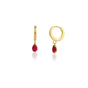 925 Sterling Silver July Birthstone Earrings-Ruby Hoop Earrings Vertical London Jewellery