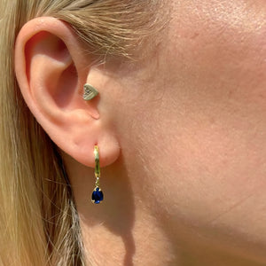 925 Sterling Silver September Birthstone Earrings-Sapphire Hoop Earrings Vertical London Jewellery