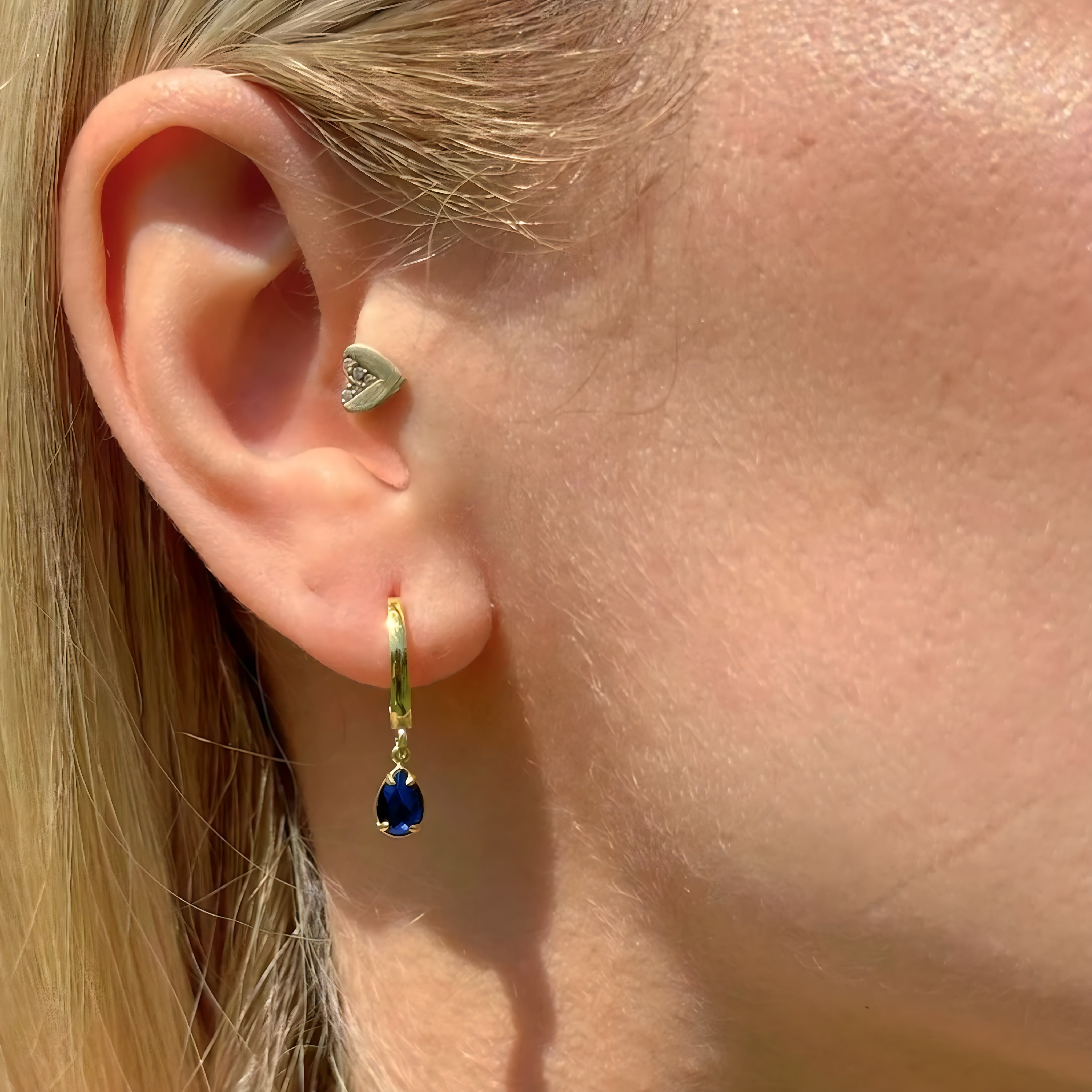 925 Sterling Silver September Birthstone Earrings-Sapphire Hoop Earrings Vertical London Jewellery
