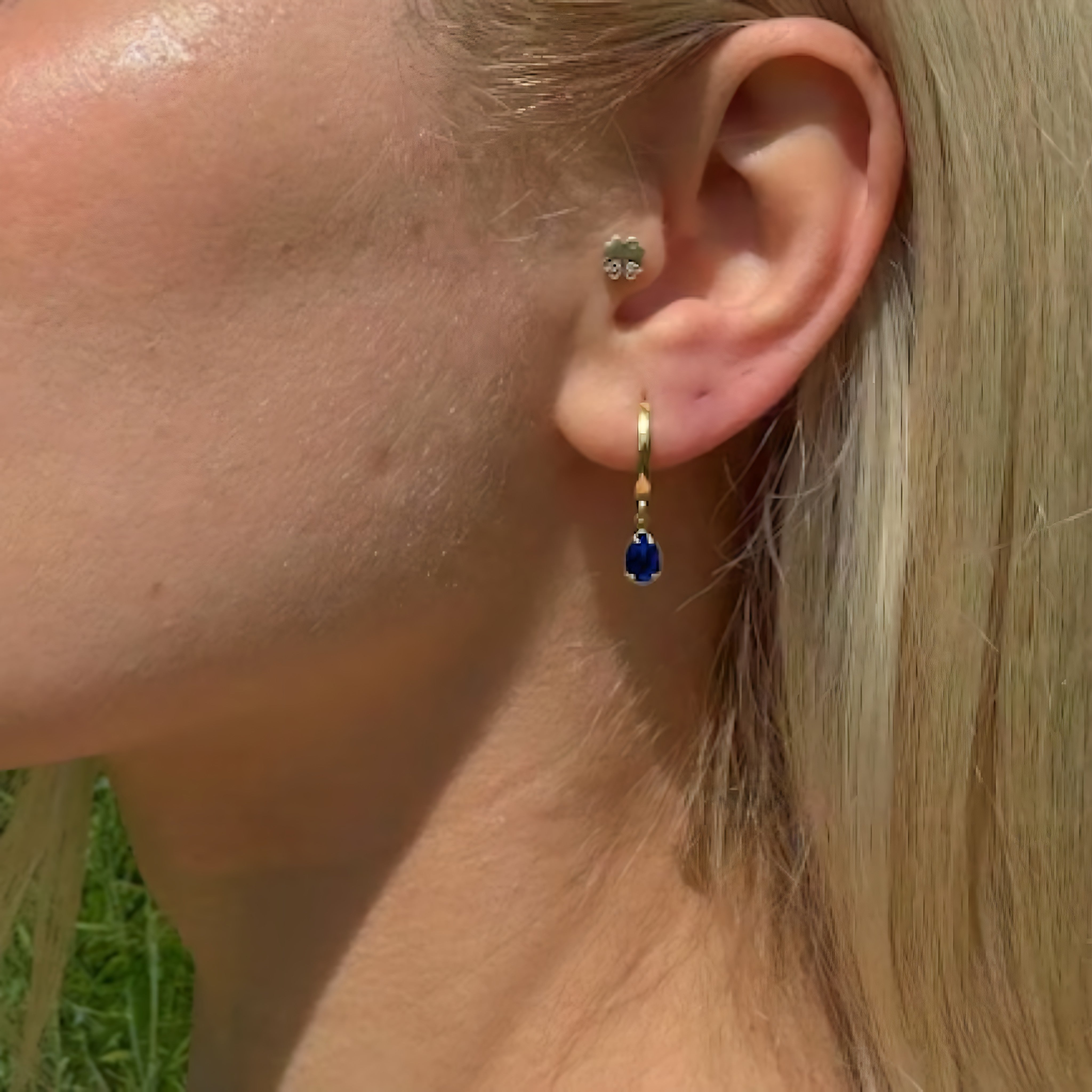 925 Sterling Silver September Birthstone Earrings-Sapphire Hoop Earrings Vertical London Jewellery