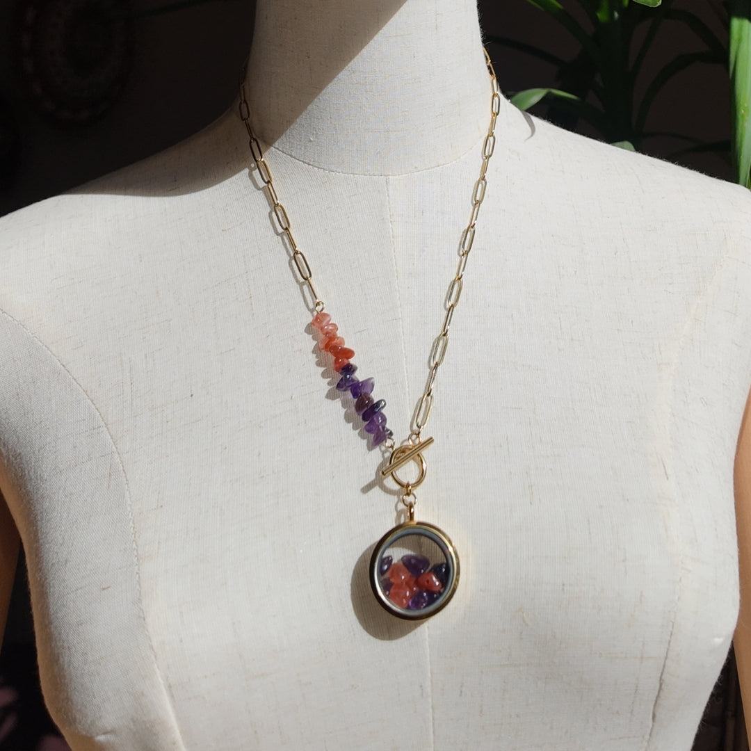 Personalised Birthstone Locket Necklace Vertical London Jewellery