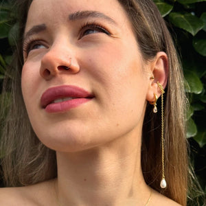 925 Sterling Silver Pearl Drop Ear Cuff Clips Earrings Vertical London Jewellery