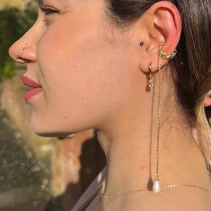 925 Sterling Silver Pearl Drop Ear Cuff Clips Earrings Vertical London Jewellery