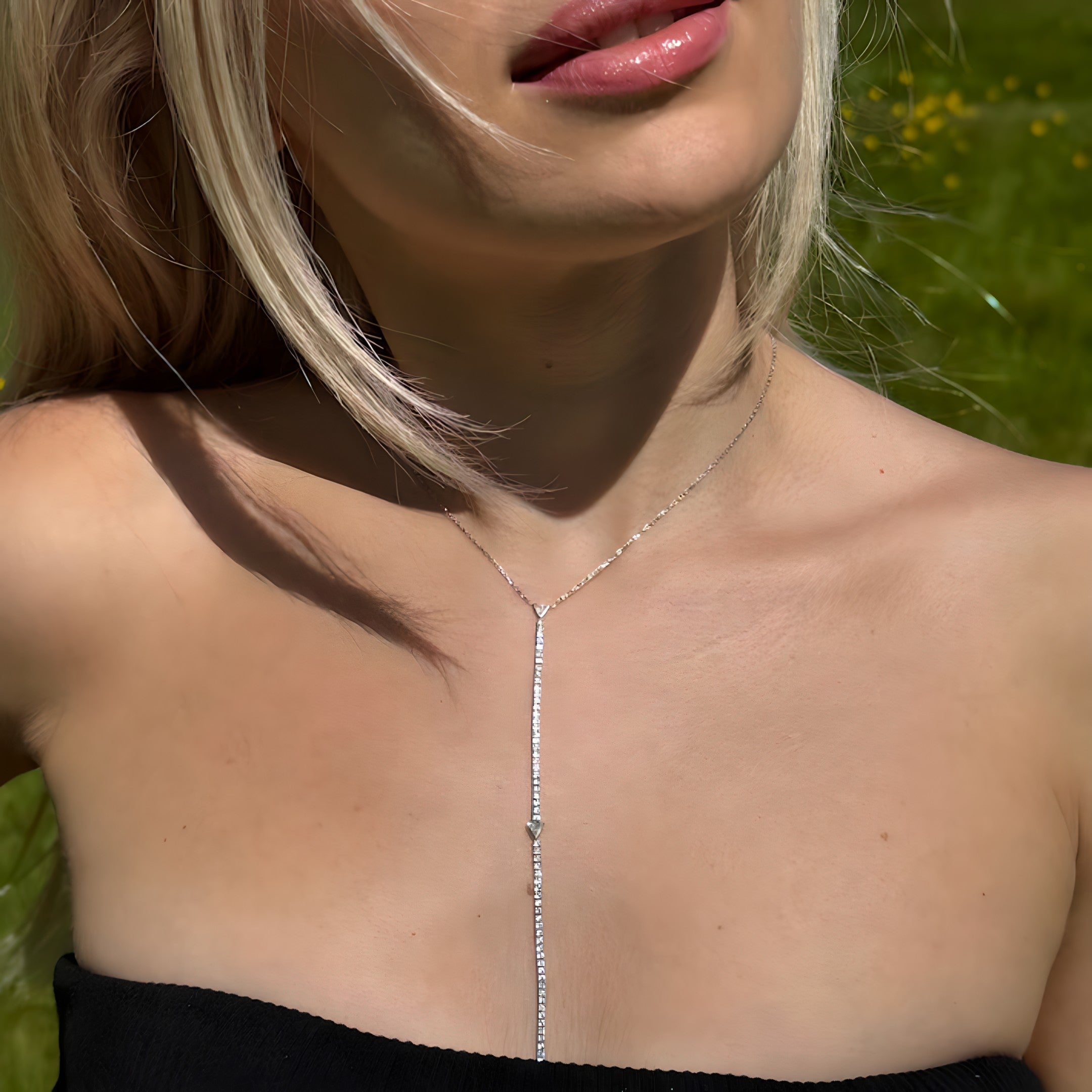 925 Sterling Silver Lariat Y Long Necklace Vertical London Jewellery