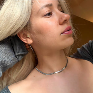 Silver Snake Chain Necklace-Herringbone Chain Vertical London Jewellery