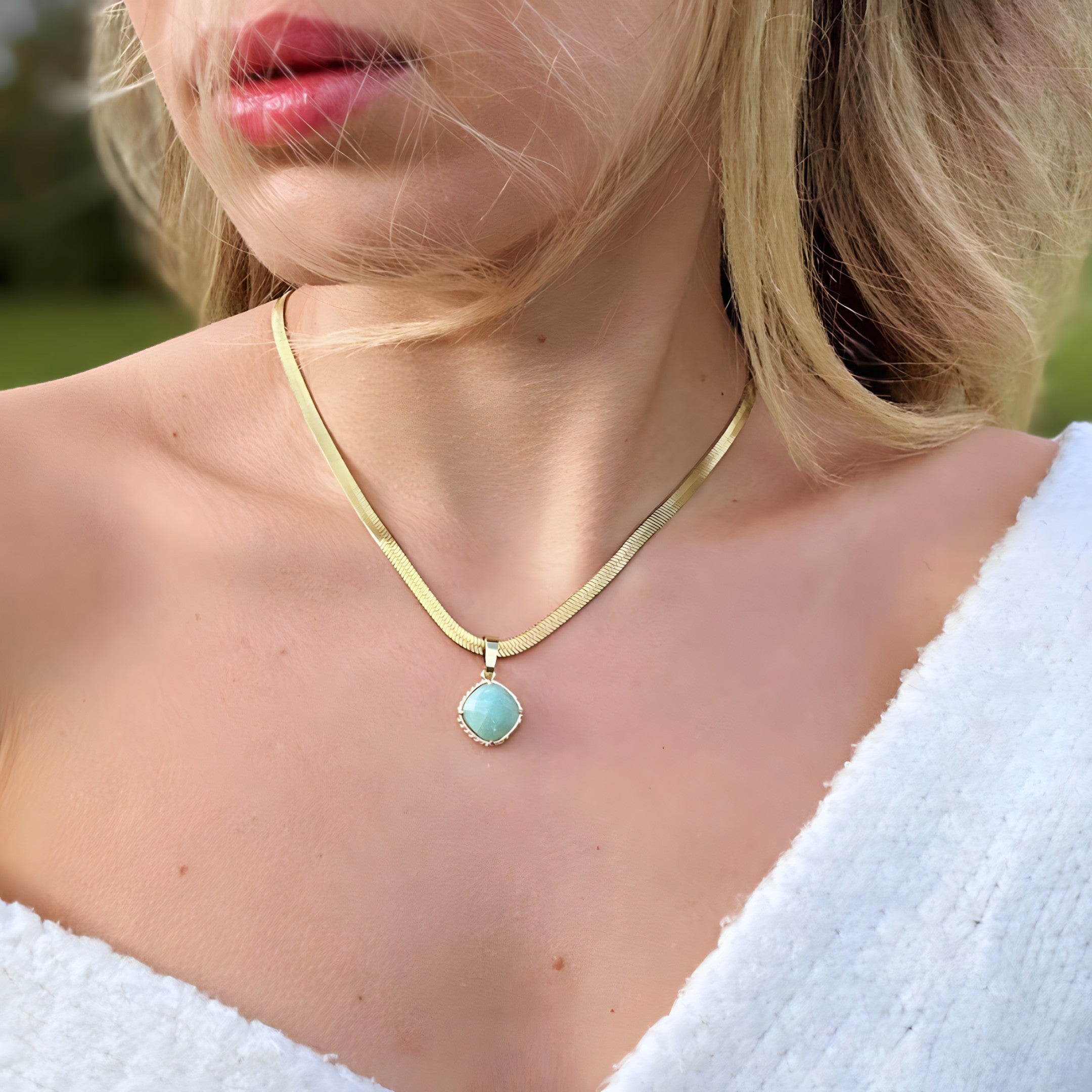 Amazonite Minimalist Gold Necklace Vertical London Jewellery