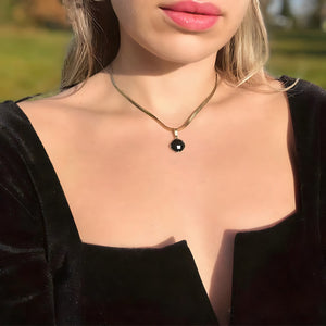 Onyx Black Minimalist Gold Necklace Vertical London Jewellery