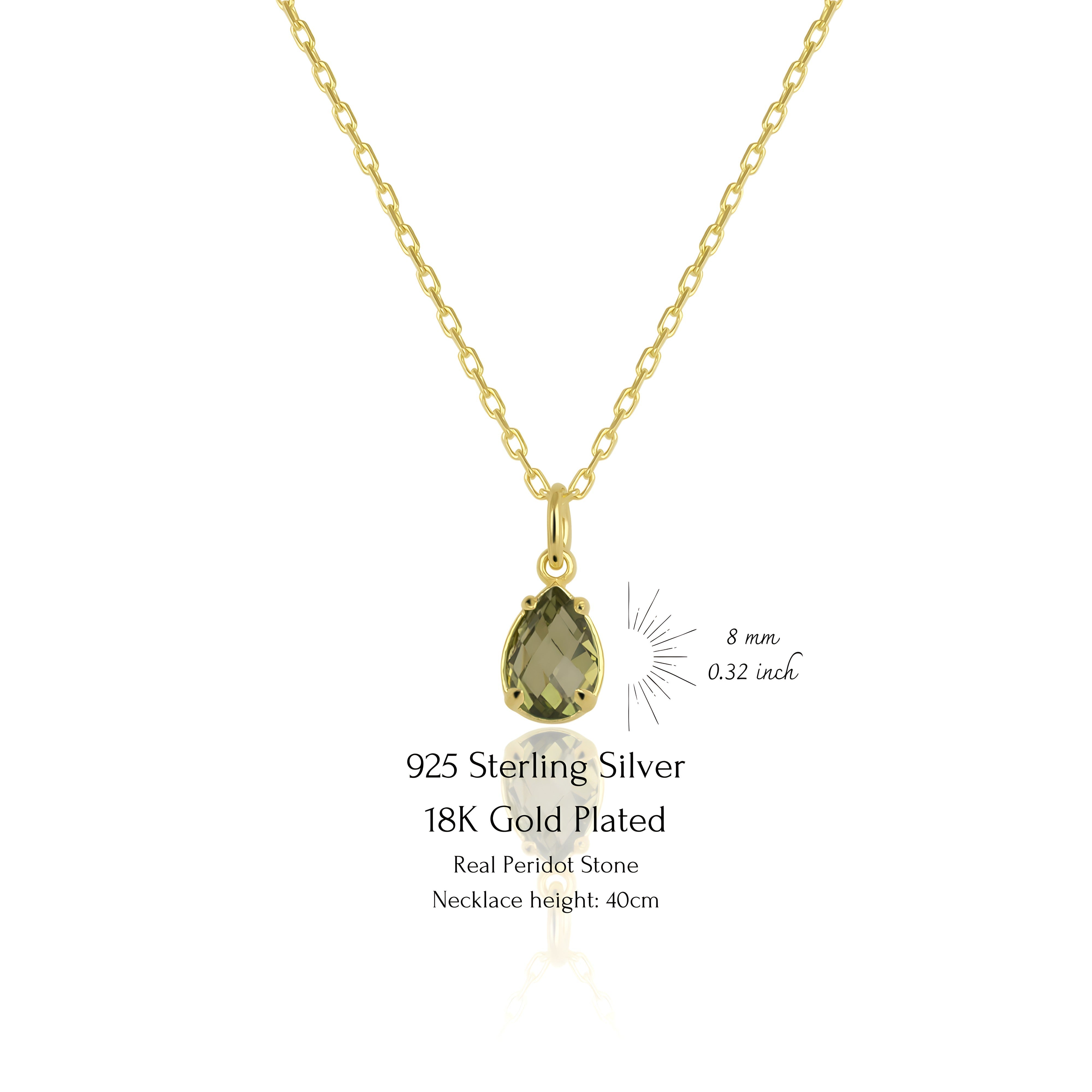 925 Sterling Silver August Birthstone Necklace-Peridot Necklace Vertical London Jewellery