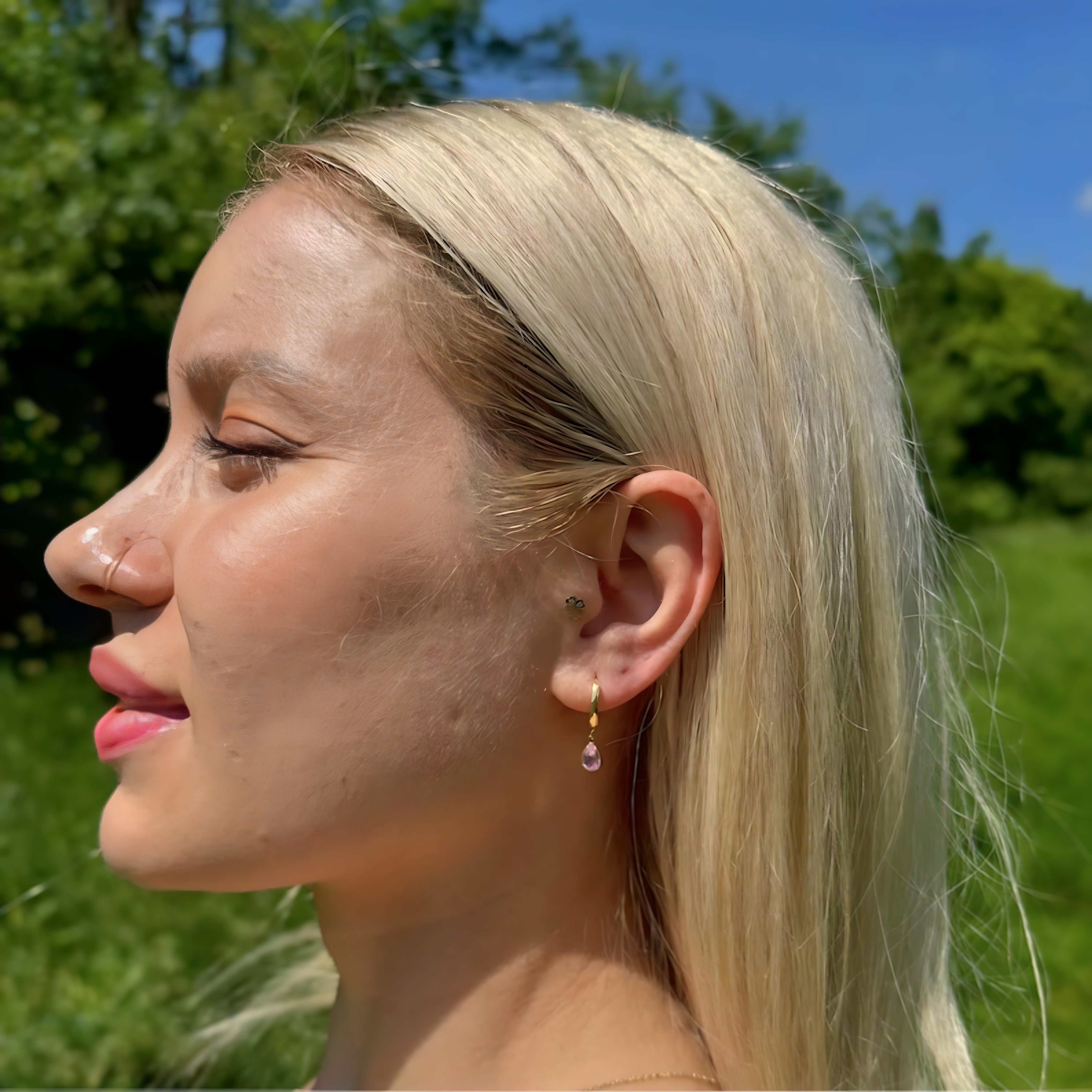 925 Sterling Silver October Birthstone Earrings-Pink Tourmaline Hoop Earrings Vertical London Jewellery