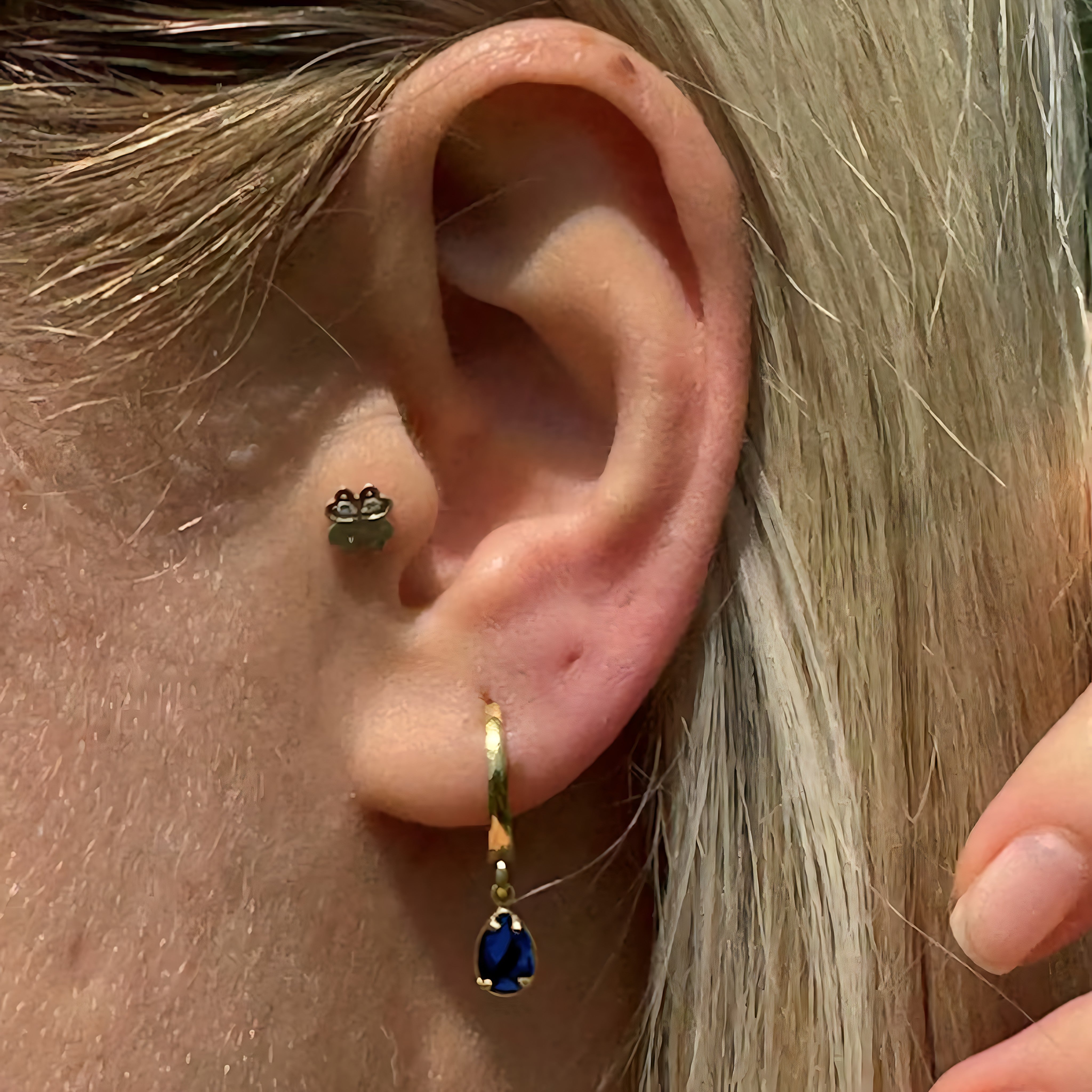 925 Sterling Silver September Birthstone Earrings-Sapphire Hoop Earrings Vertical London Jewellery