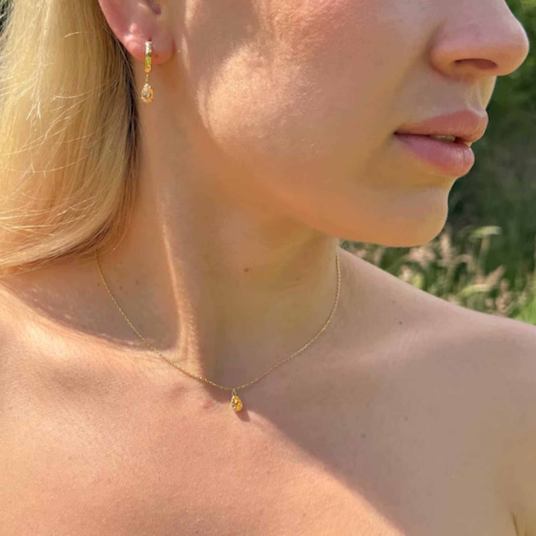 925 Sterling Silver November Birthstone Necklace-Citrine Necklace Vertical London Jewellery