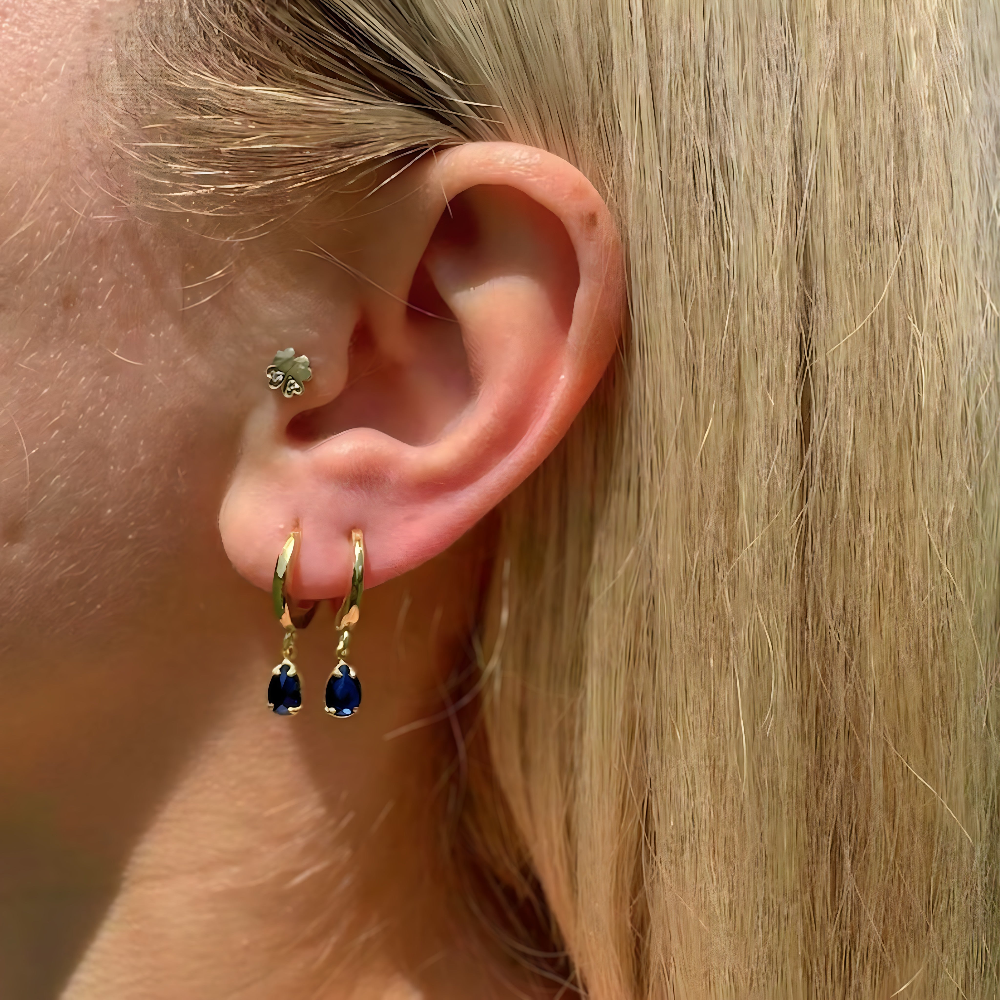 925 Sterling Silver September Birthstone Earrings-Sapphire Hoop Earrings Vertical London Jewellery