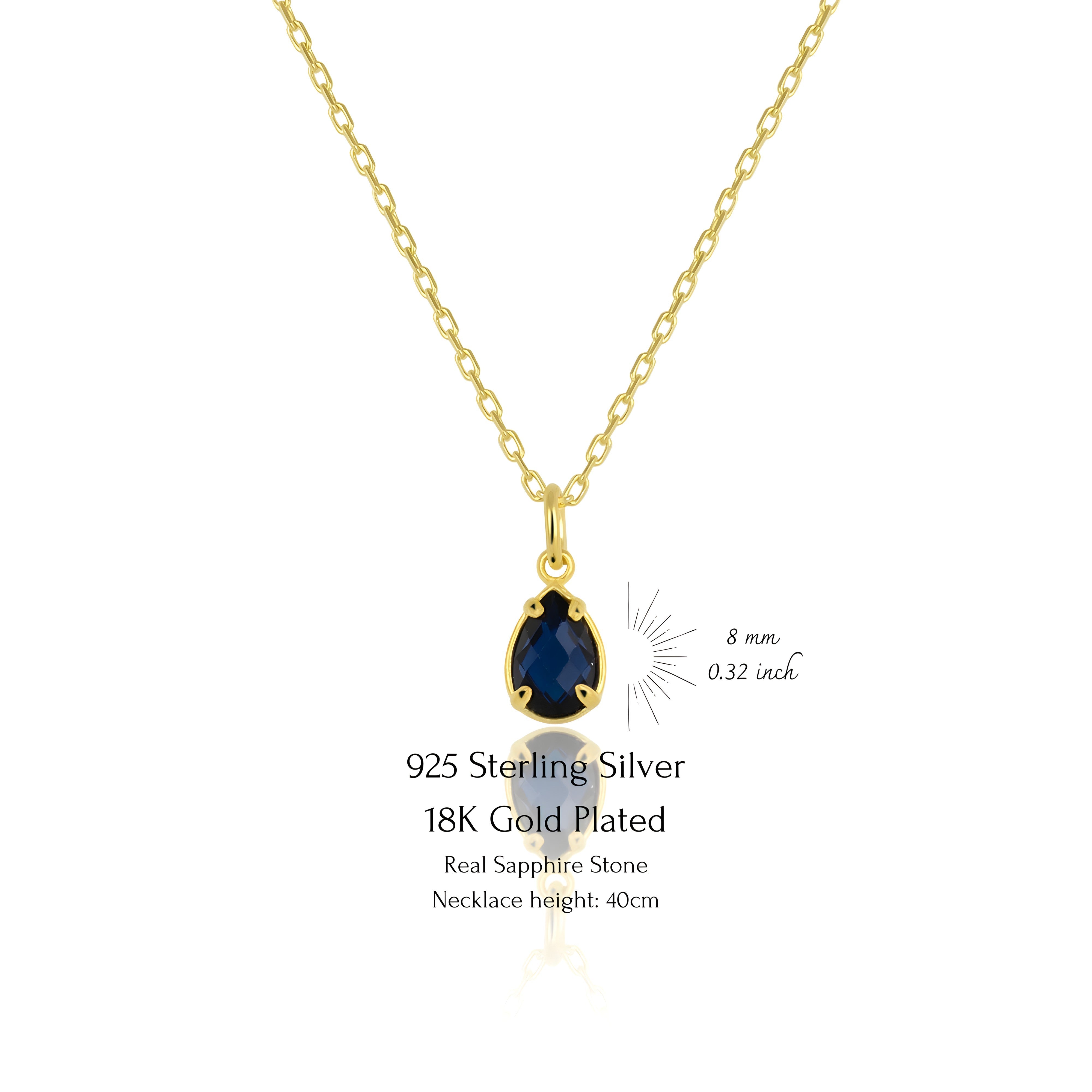 925 Sterling Silver September Birthstone Necklace-Sapphire Necklace Vertical London Jewellery
