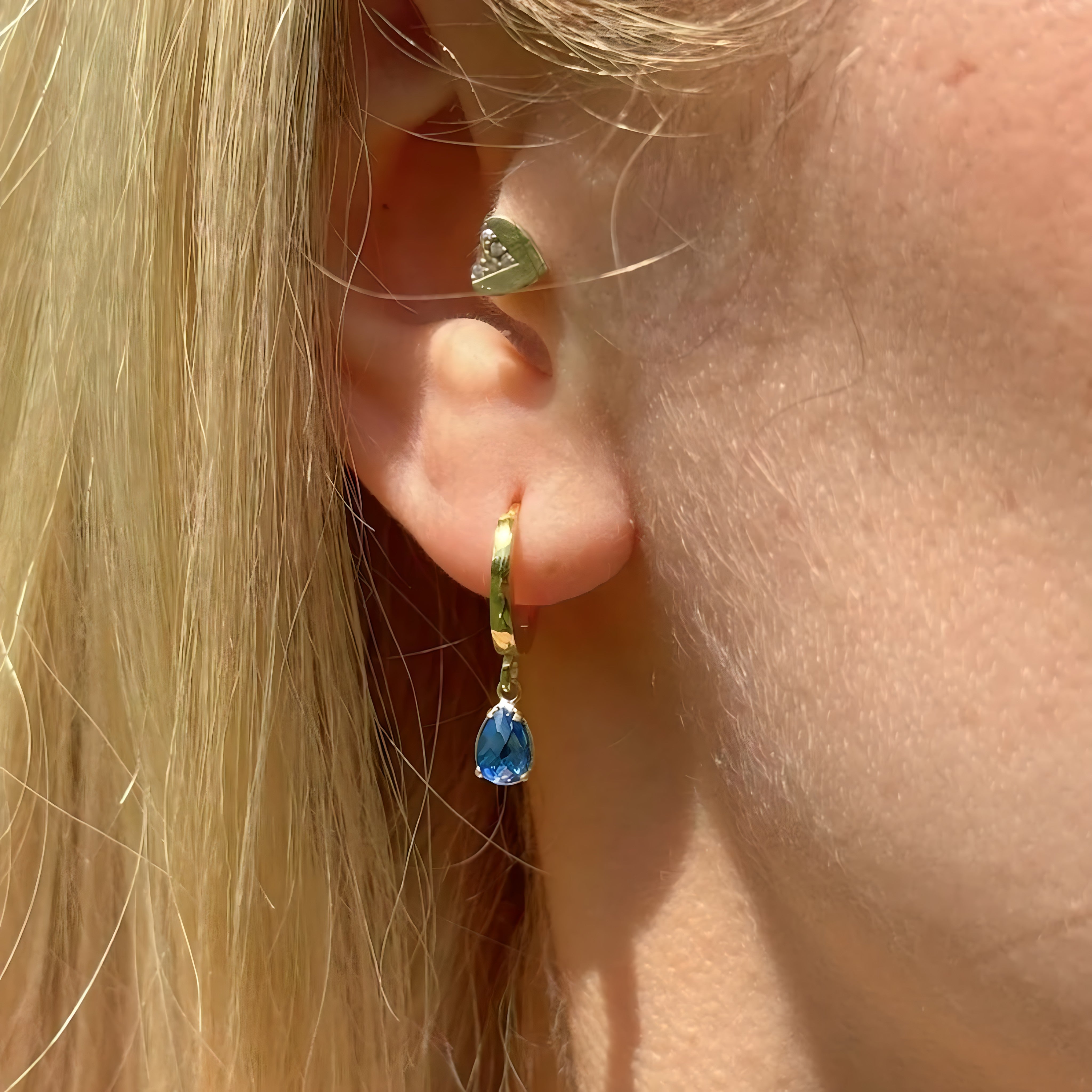 925 Sterling Silver December Birthstone Earrings-Blue Topaz Hoop Earrings Vertical London Jewellery
