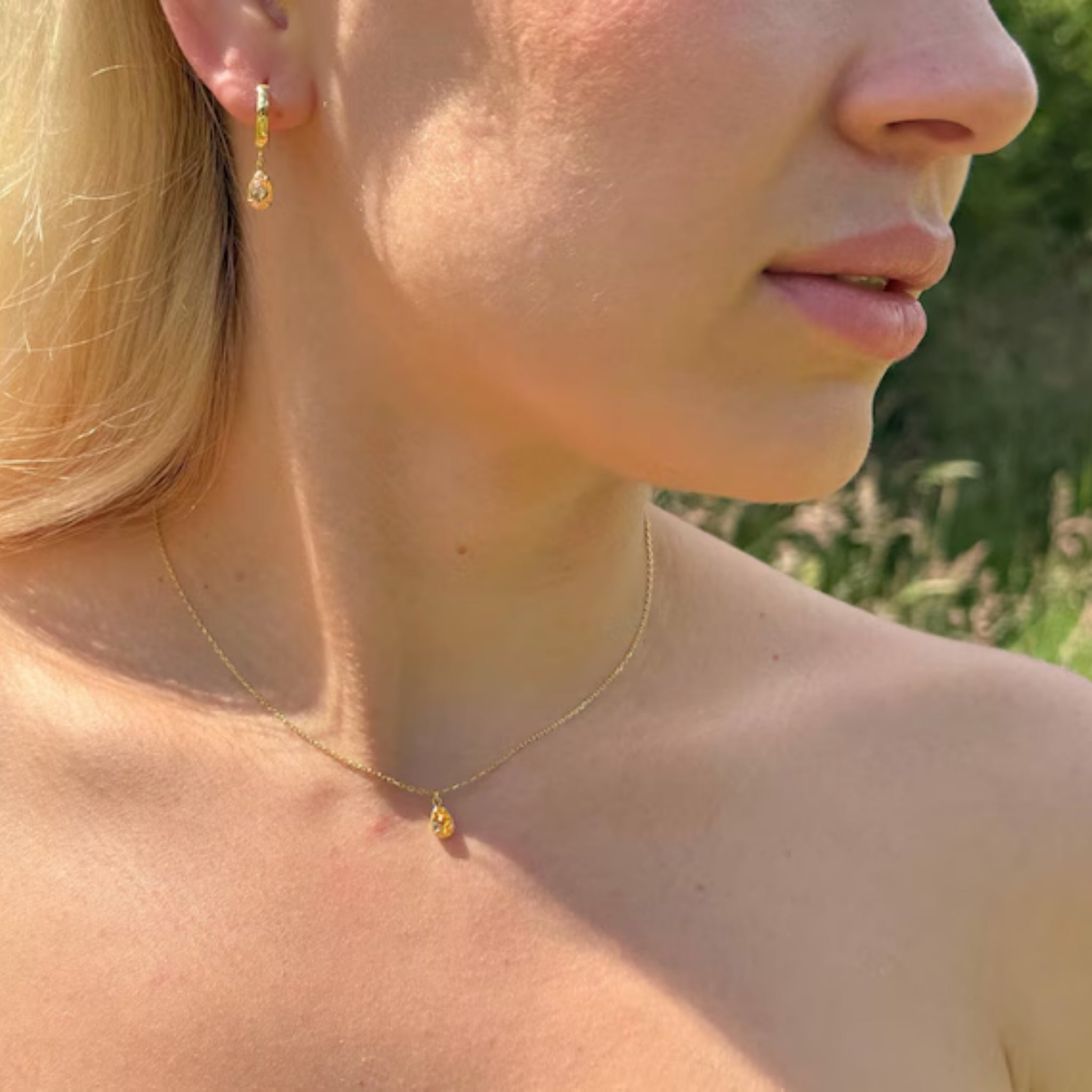 925 Sterling Silver November Birthstone Earrings-Citrine Hoop Earrings Vertical London Jewellery