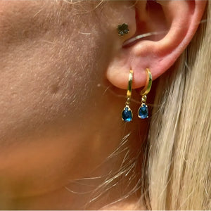 925 Sterling Silver December Birthstone Earrings-Blue Topaz Hoop Earrings Vertical London Jewellery