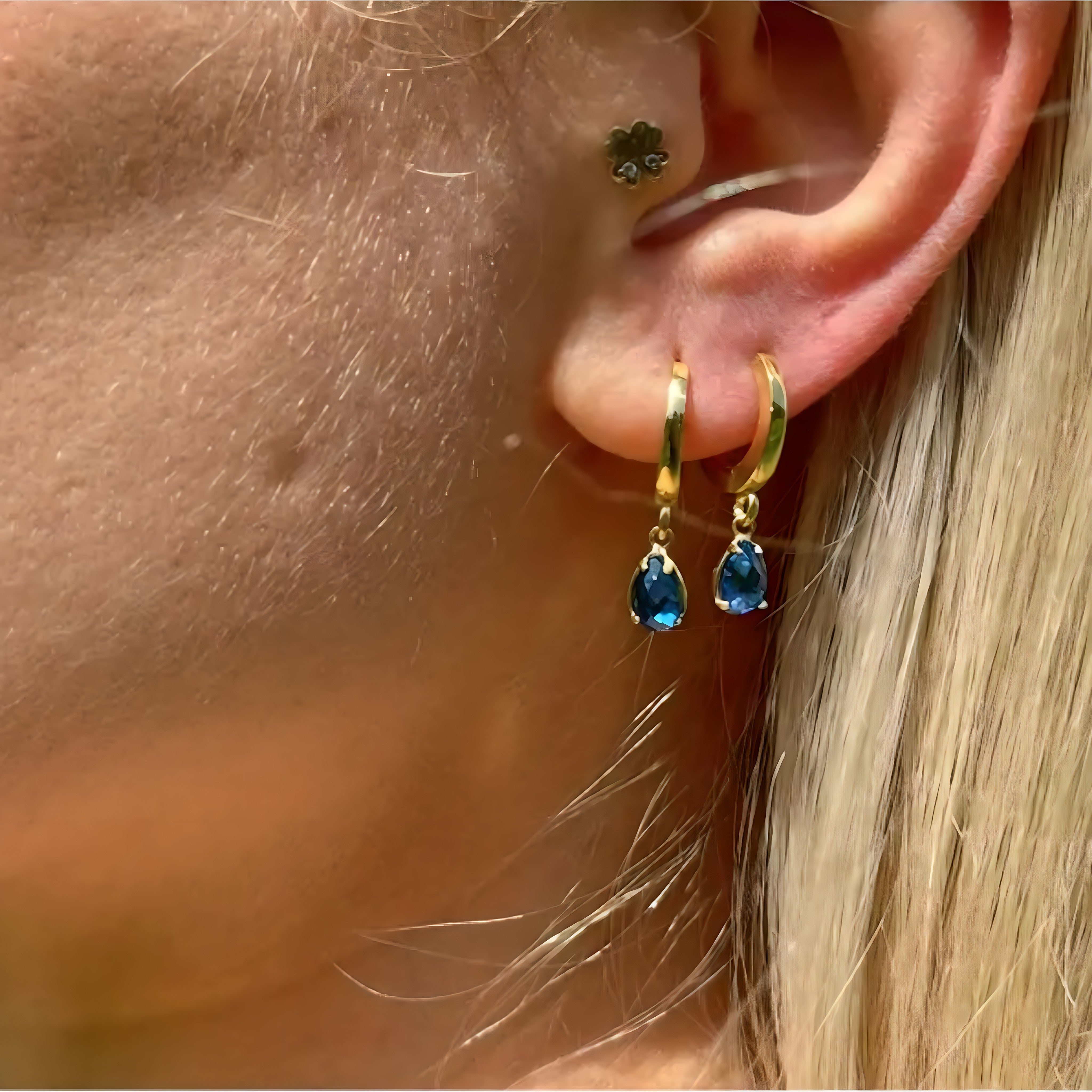 925 Sterling Silver December Birthstone Earrings-Blue Topaz Hoop Earrings Vertical London Jewellery
