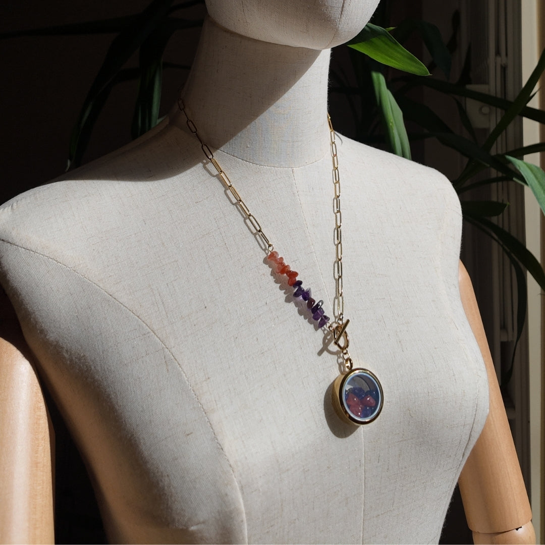 Personalised Birthstone Locket Necklace Vertical London Jewellery