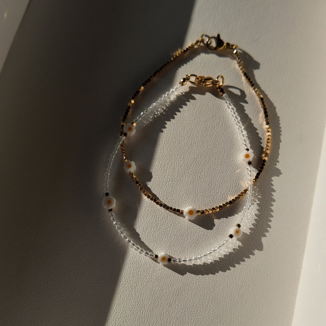 Daisy with Gold Beaded Bracelet Set Vertical London Jewellery