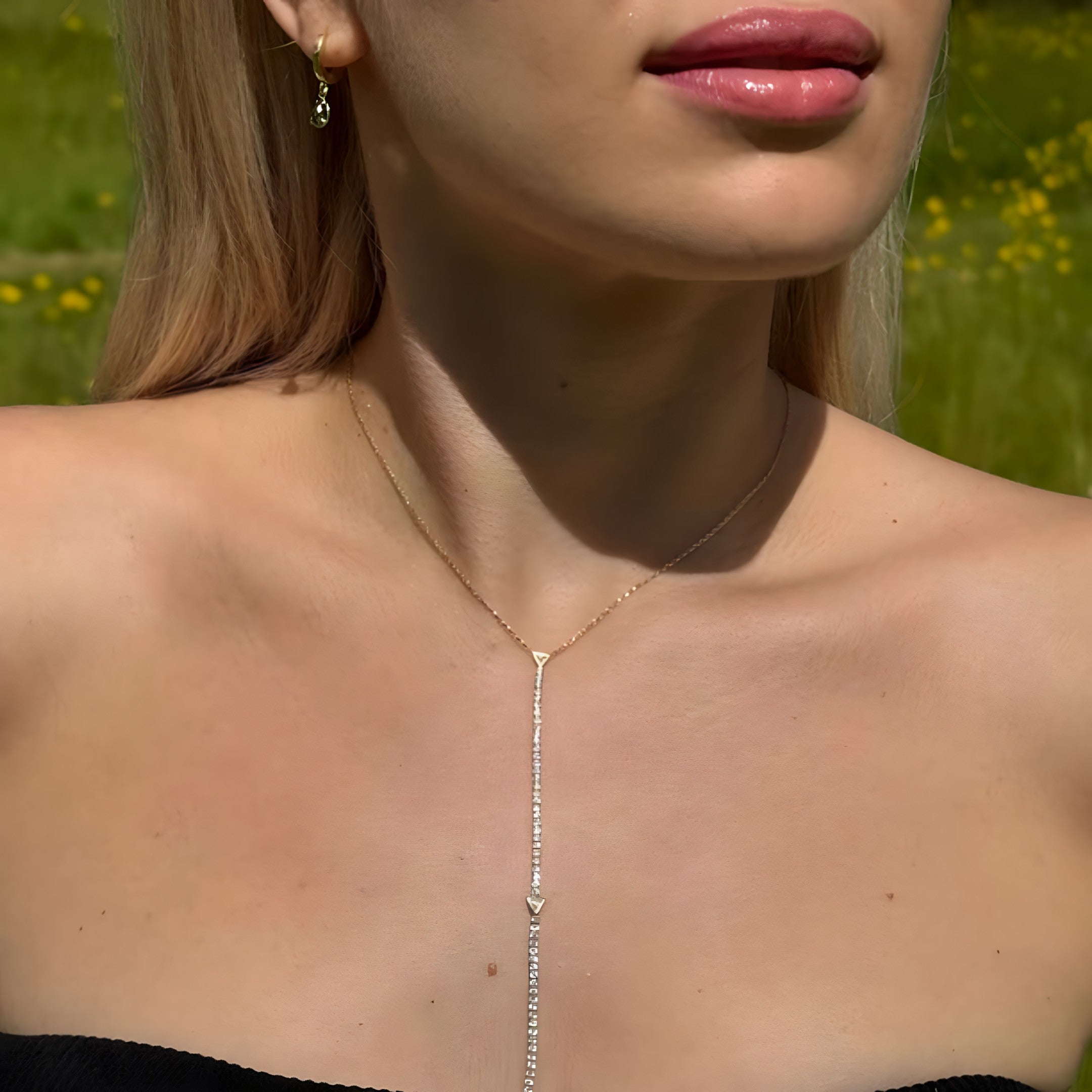 925 Sterling Silver Gold Lariat Y Long Necklace Vertical London Jewellery
