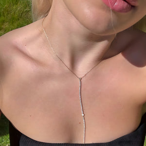 925 Sterling Silver Lariat Y Long Necklace Vertical London Jewellery