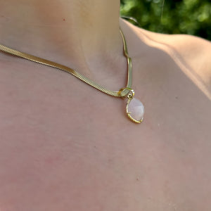 Rose Quartz Minimalist Gold Necklace Vertical London Jewellery