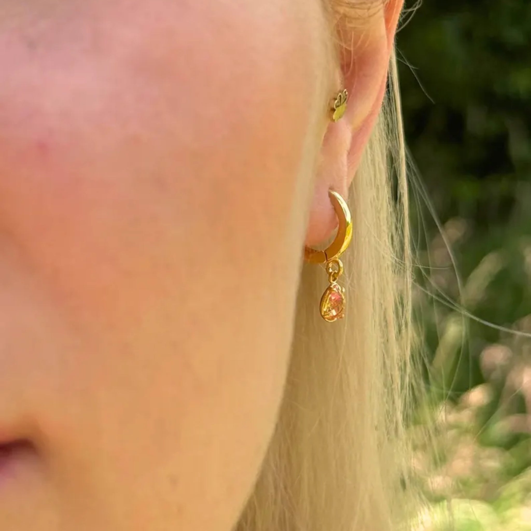 925 Sterling Silver November Birthstone Earrings-Citrine Hoop Earrings Vertical London Jewellery