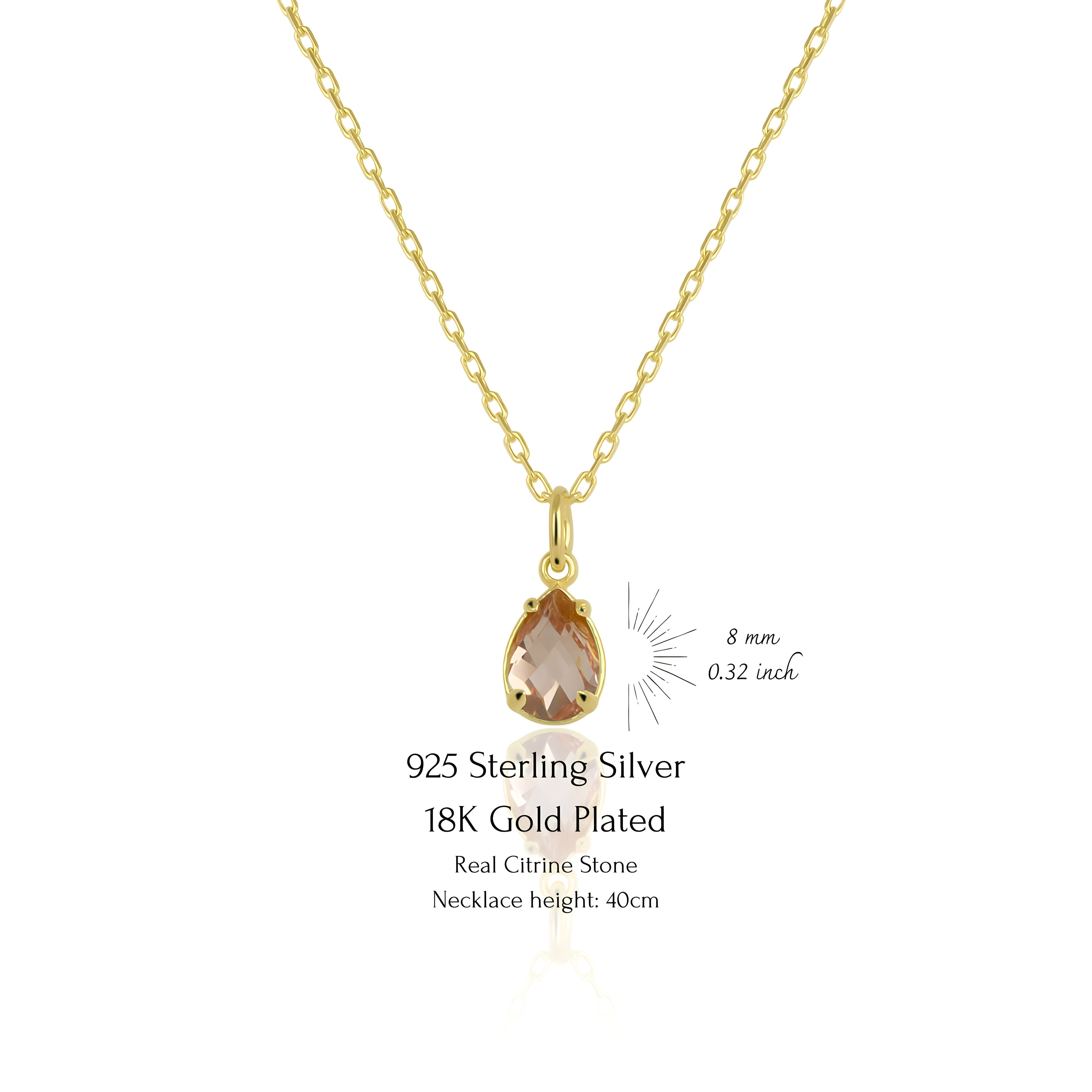 925 Sterling Silver November Birthstone Necklace-Citrine Necklace Vertical London Jewellery