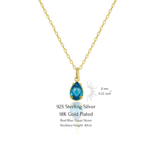 925 Sterling Silver December Birthstone Necklace-Blue Topaz Necklace Vertical London Jewellery