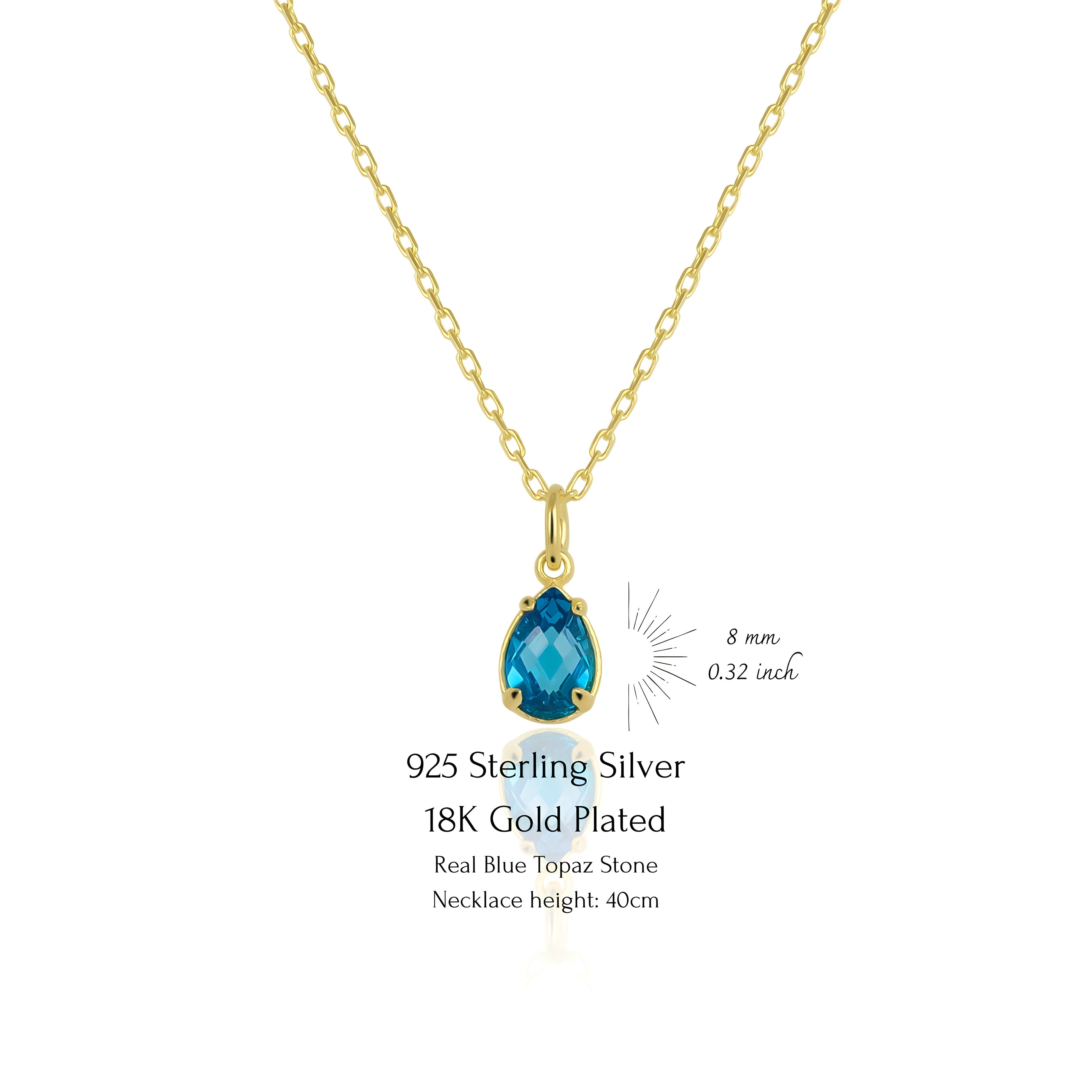 925 Sterling Silver December Birthstone Necklace-Blue Topaz Necklace Vertical London Jewellery